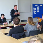 Dr Tempest-Mogg talking to students at Hanse Berufskolleg