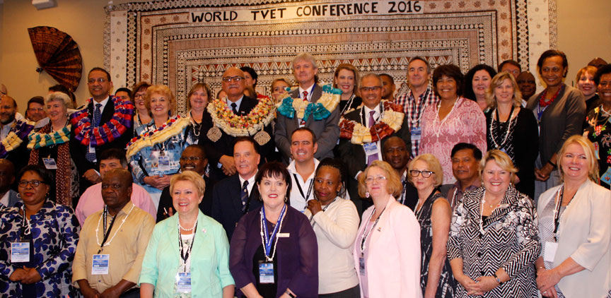 Key delegates pose with George Konrote, the President of Fiji (centre)