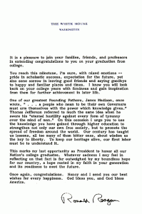 Letter from US President Ronald Reagan to our students