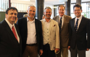 Prof Urs Hauenstein, Markus Feichter, Dr Brenden Tempest-Mogg and Dr Julian Ng pose with the Deputy Mayor of Bolzano