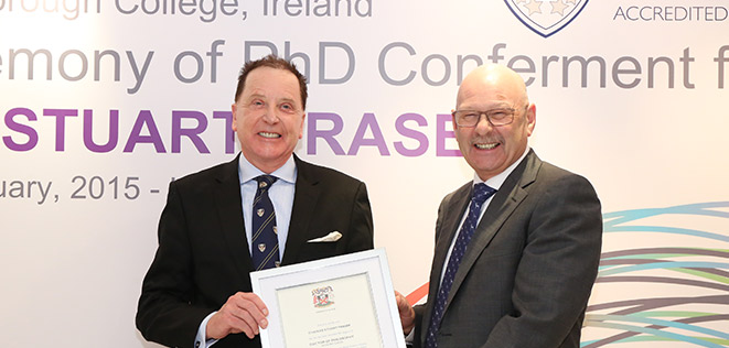 Stuart Fraser, CEO of Ageas Insurance Company in Hong Kong, receives an honoris causa from Warnborough College Ireland