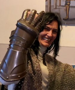 Vera Radovic shows off her medieval war glove